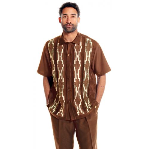 Silversilk Brown / Camel / White Hand Woven Short Sleeve Knitted Outfit 3126